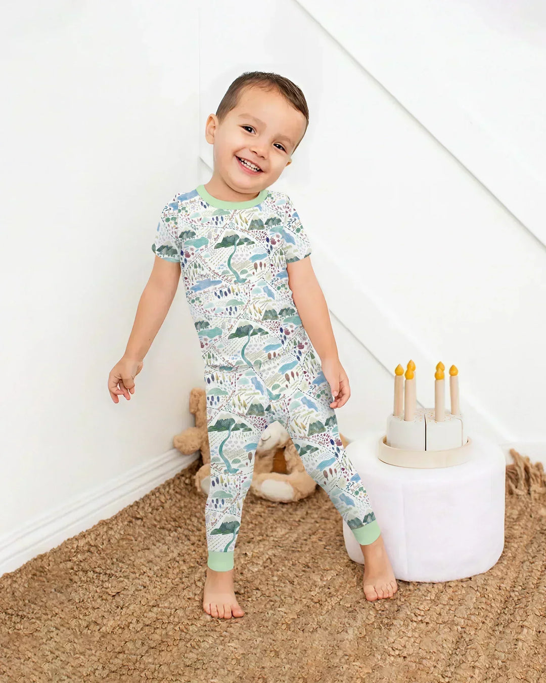 Whimsical Psalms 23 Map Bamboo Two Piece Short Sleeve Pajama Set