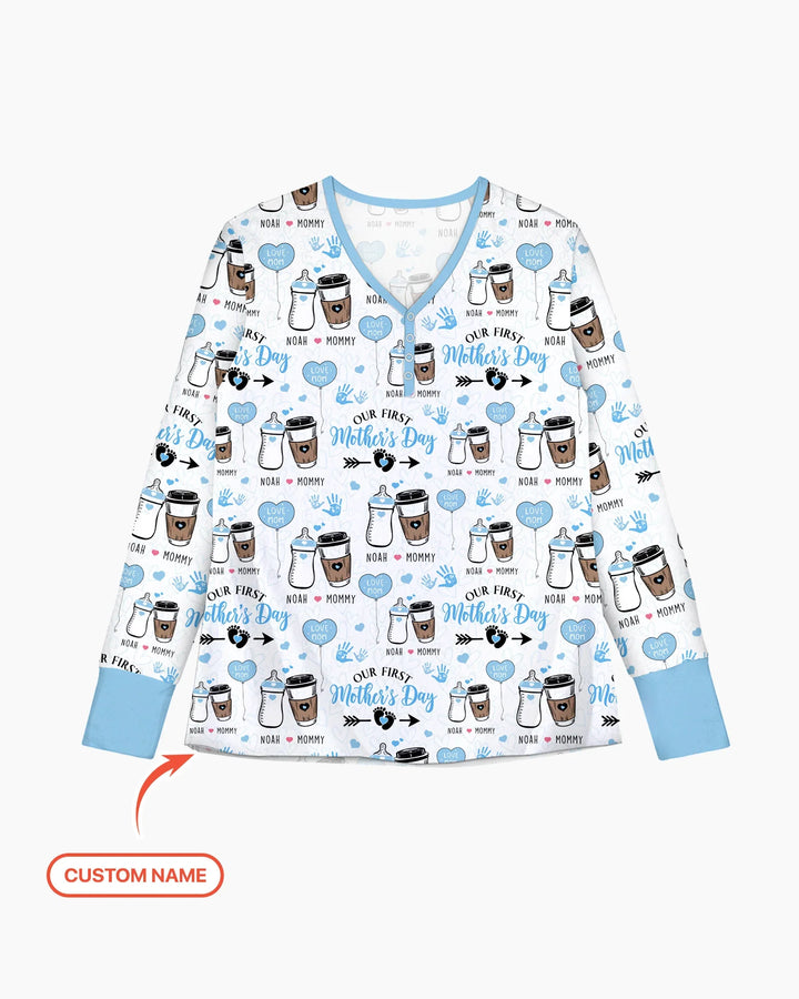 Personalisiertes „Erster Muttertag“-Trink-Pyjama-Set aus Bambus für Damen