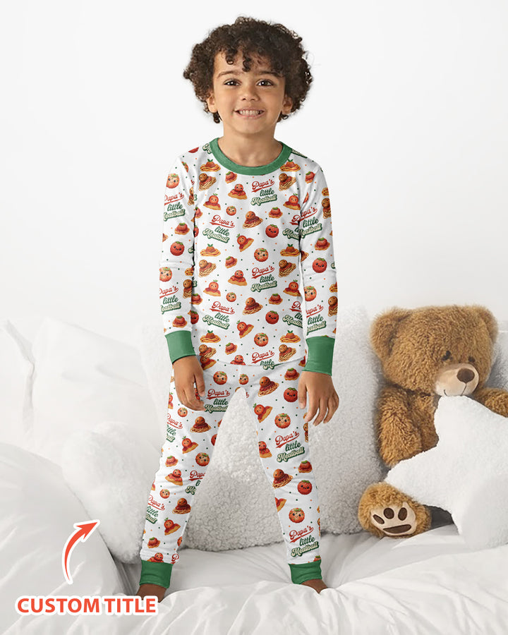 Custom Name Little Meatball Bamboo Two Piece Long Sleeve Pajama Set