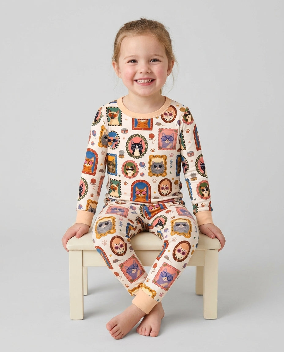 Vintage Cat Portraits Bamboo Two Piece Long Sleeve Pajama Set