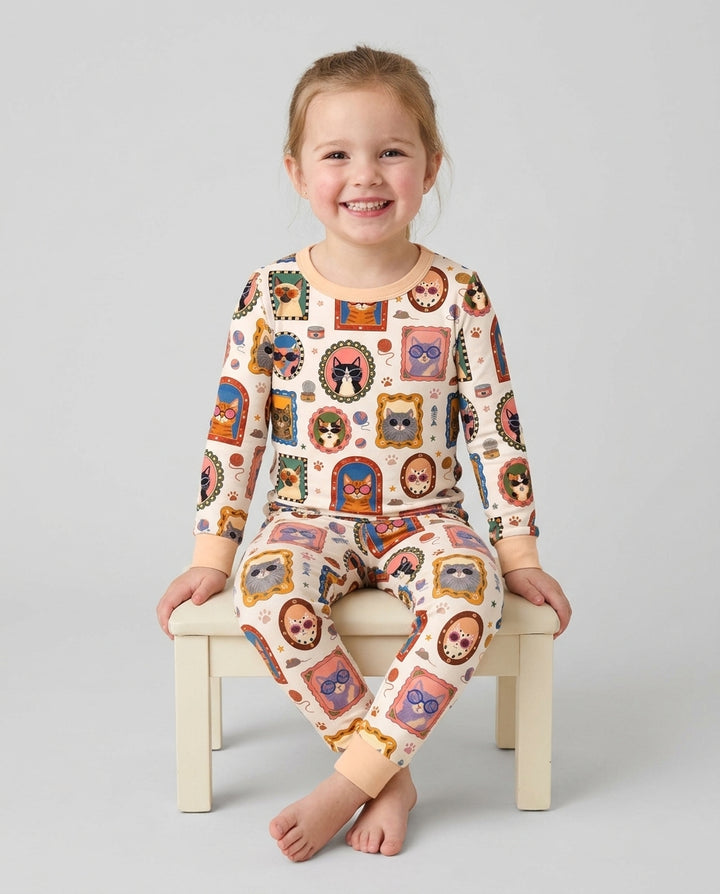Vintage Cat Portraits Bamboo Two Piece Long Sleeve Pajama Set