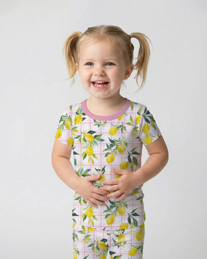 Mediterranean Lemons Family Matching Bamboo Two Piece Short Sleeve Pajama Set