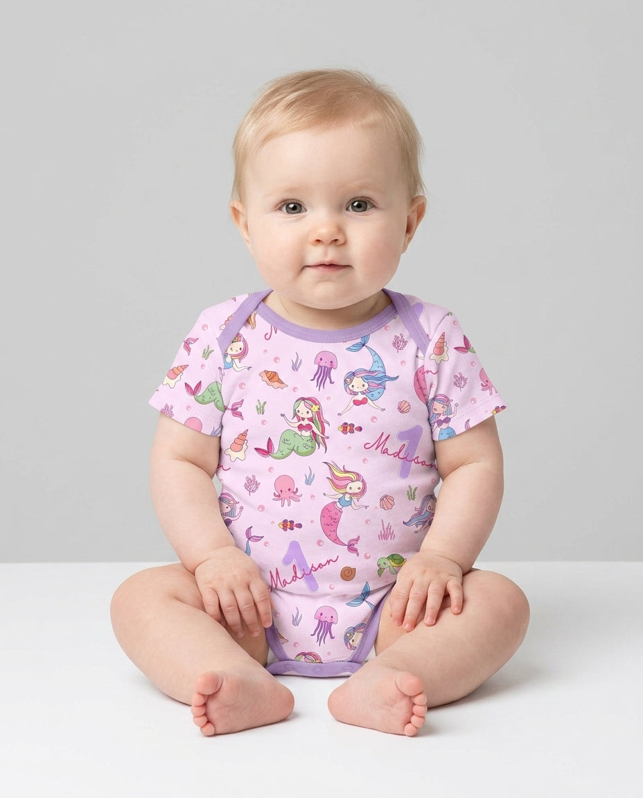 Custom Name Birthday Mermaid Wild One Bamboo Bodysuit