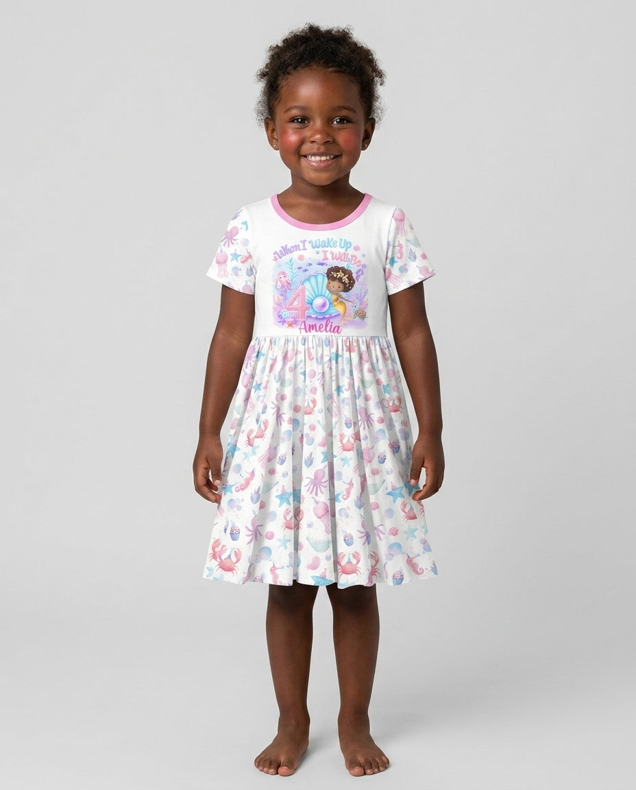 Personalized When I Wake Up I Will Be Mermaid Birthday Bamboo Twirl Dress