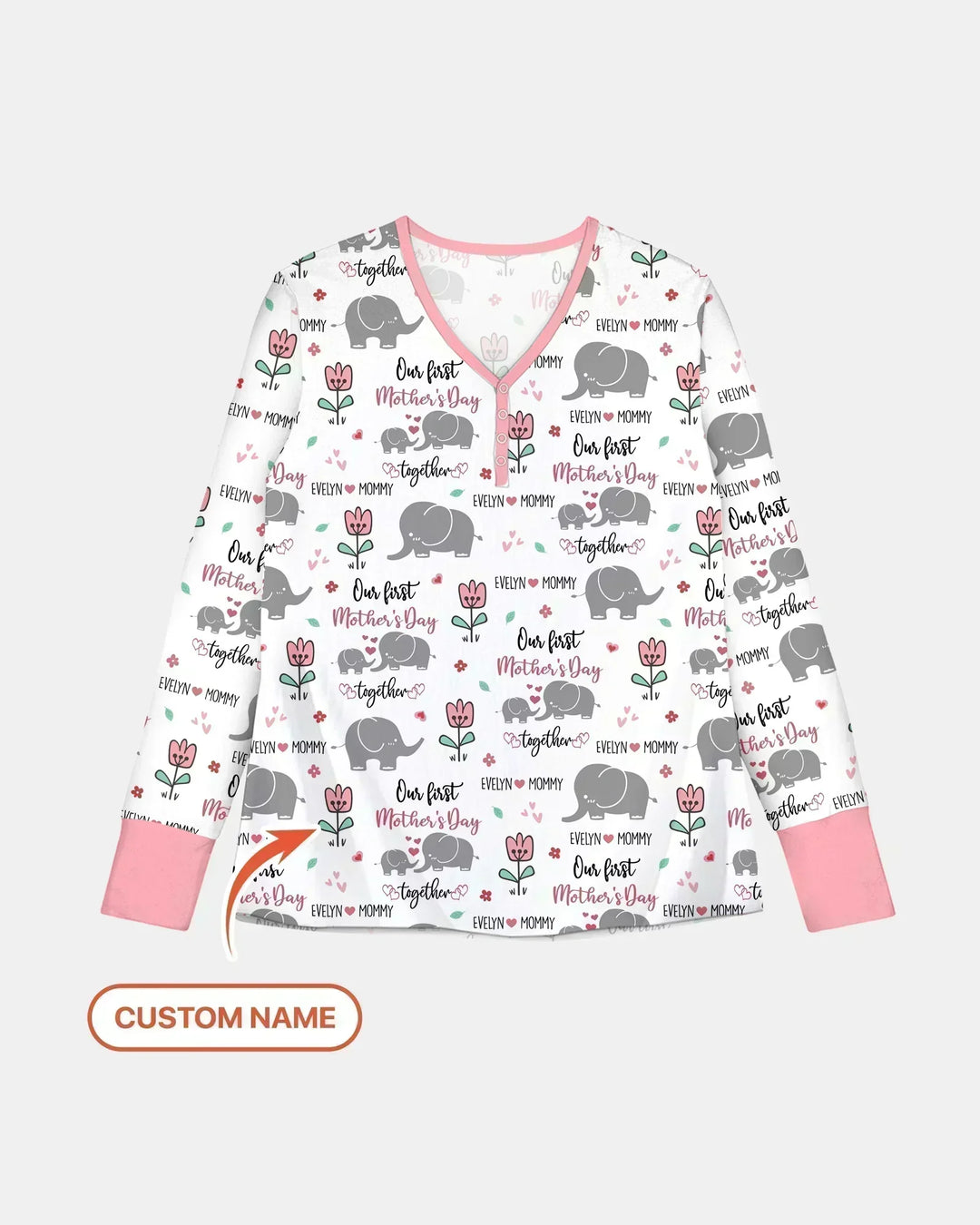 Elefant mit Wunschnamen Unser erster Muttertag Bambus Pyjama-Set für Damen