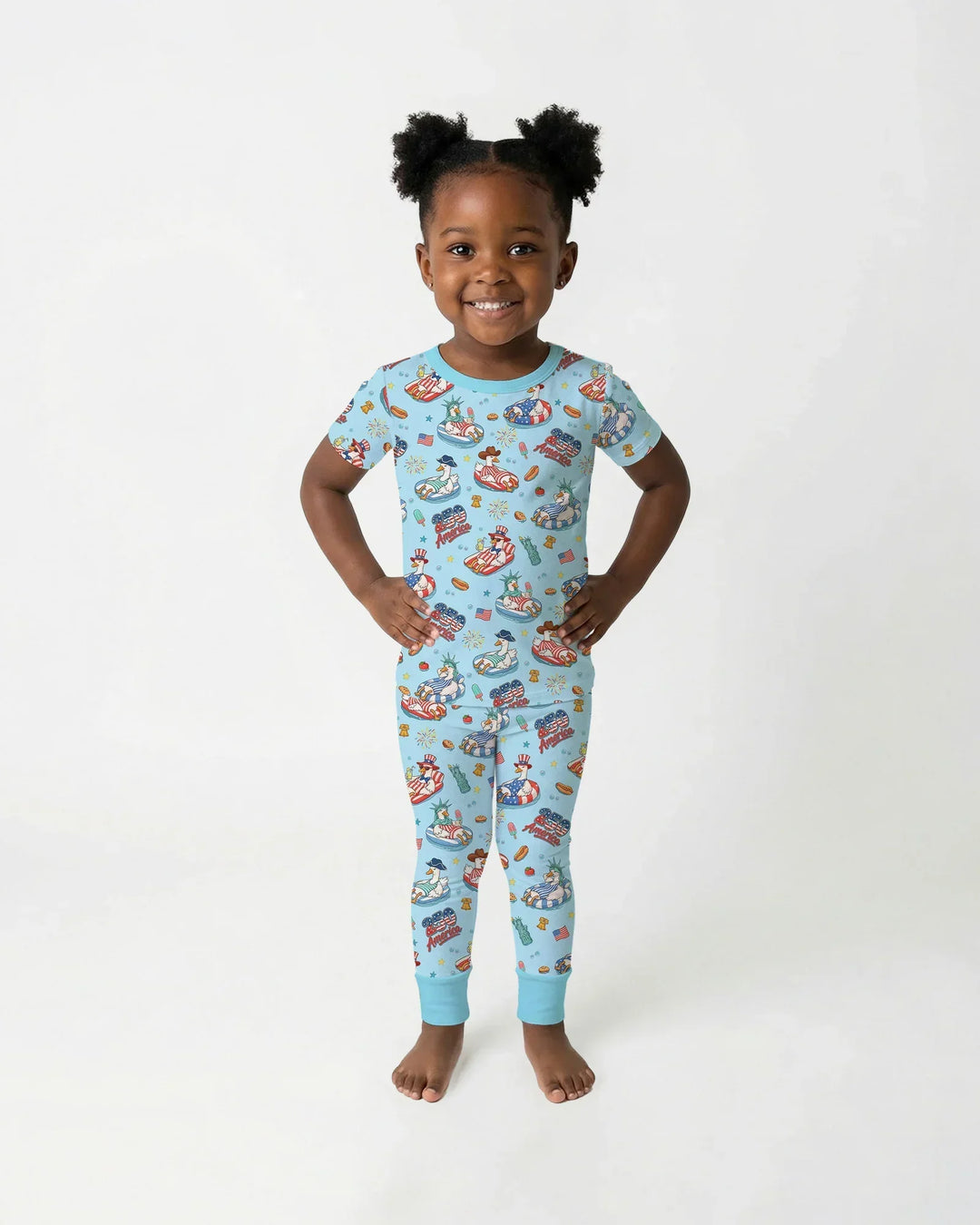 250 America Patriotic Goose Family Matching Bamboo Two Piece Short Sleeve Pajama Set