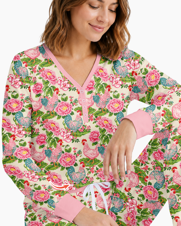 Chicken and Peony Mommy And Me Matching Bamboo Women Pajama Set