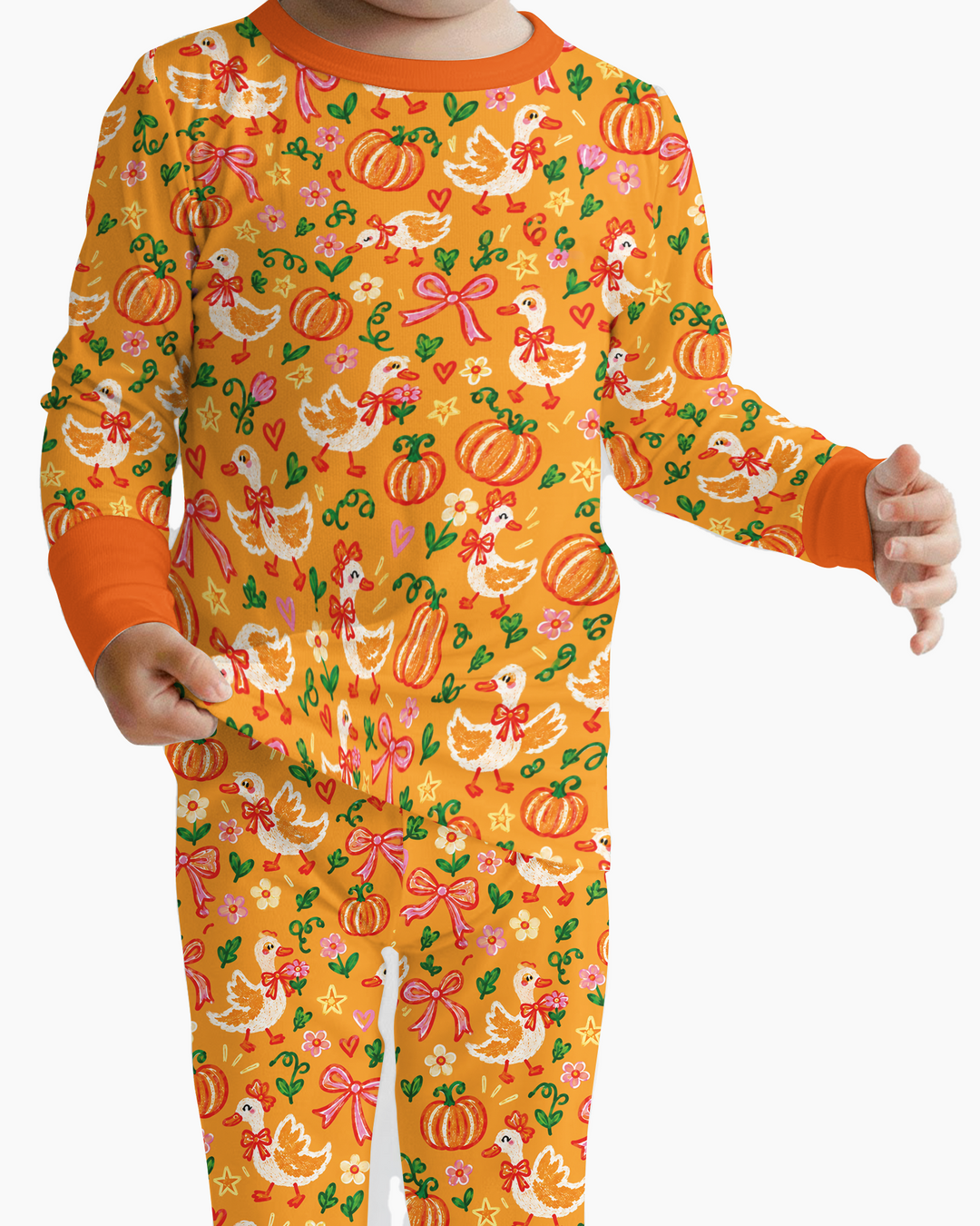Cute Duck Pumpkin Fall Bamboo Two Piece Long Sleeve Pajama Set