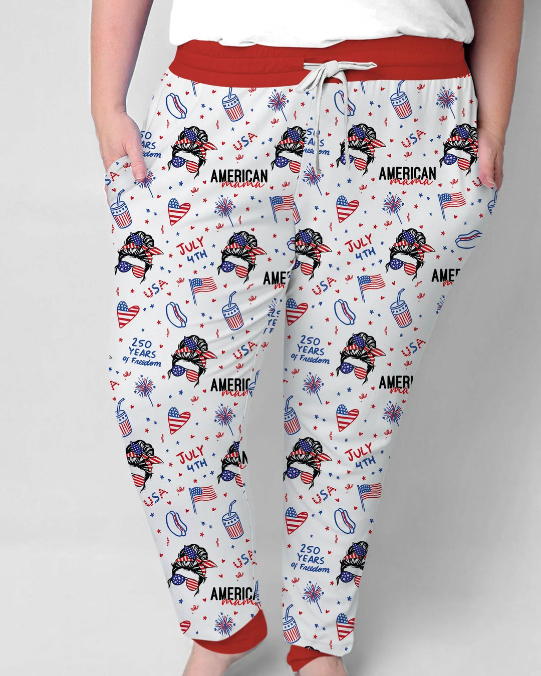 Doodle American Flag Gläser Familie Passender Bambus Damen Schlafanzug-Set