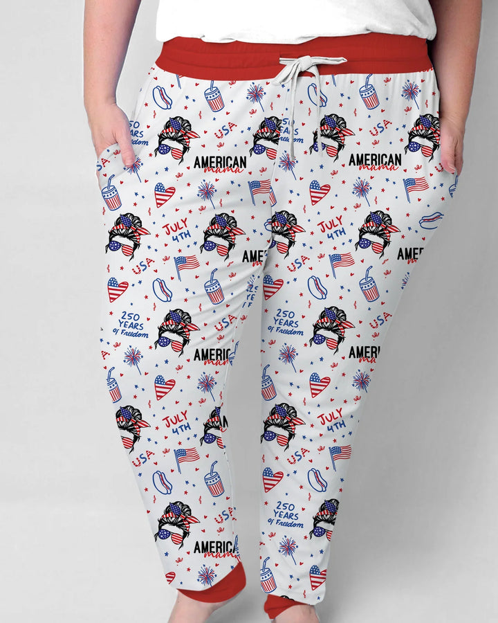 Doodle American Flag Gläser Familie Passender Bambus Damen Schlafanzug-Set