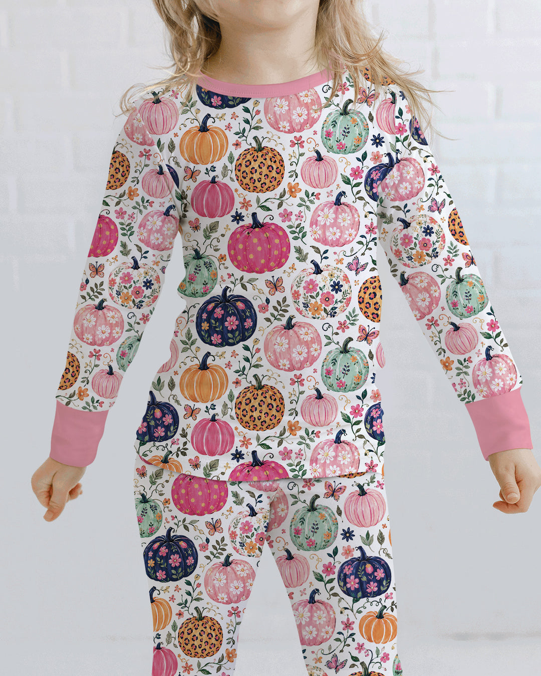 Floral Pumpkin Bamboo Two Piece Long Sleeve Pajama Set