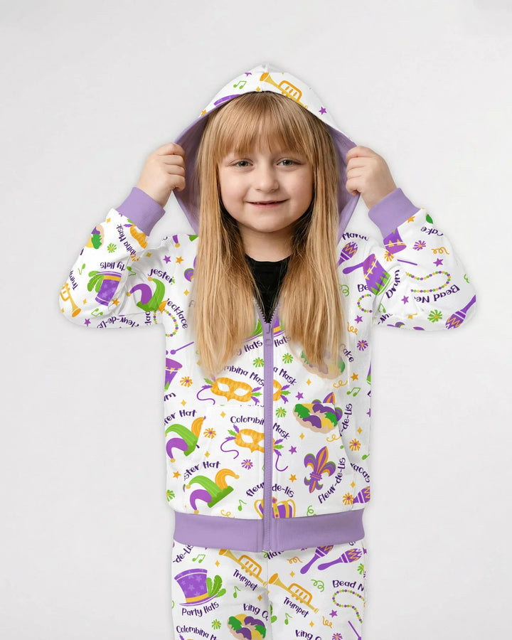 Mardi Gras Familien-Hoodie mit Bambus-Reißverschluss