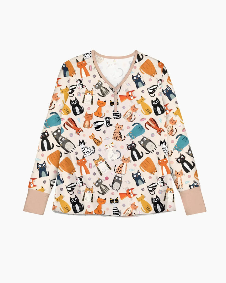 Goofy Schabernack Katzenfamilie Passender Pyjama aus Bambus für Damen