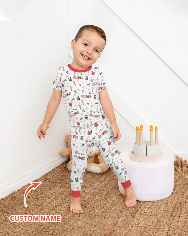 Personalized Back To School Bamboo Two Piece Short Sleeve Pajama Set