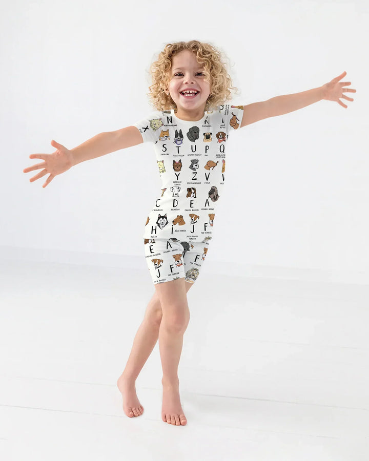 Funny Dogs Alphabet Bamboo Two Piece Short Sleeve Shorts Pajama Set
