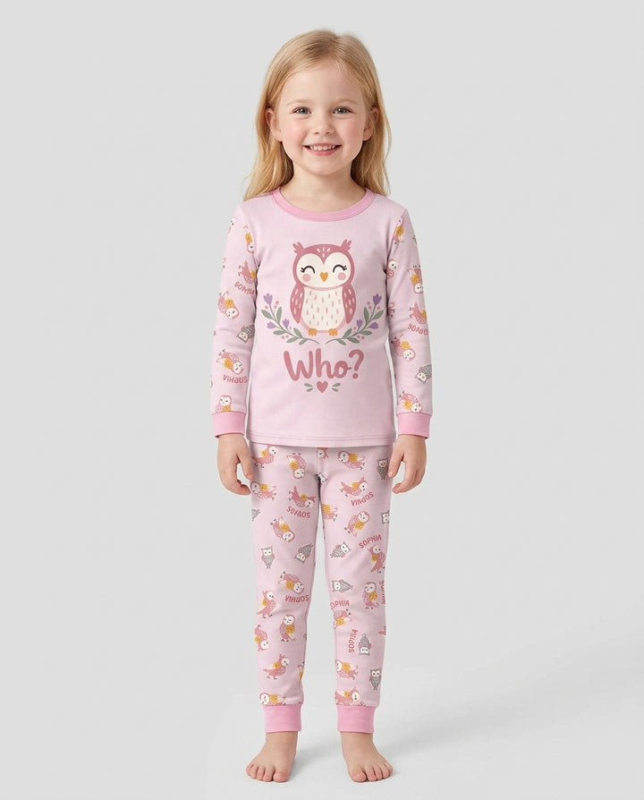 Custom Name Twin Owl Who's Who Bamboo Two Piece Long Sleeve Pajama Set