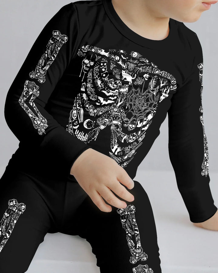 Haunted Halloween Skeleton Bamboo Two Piece Long Sleeve Pajama Set