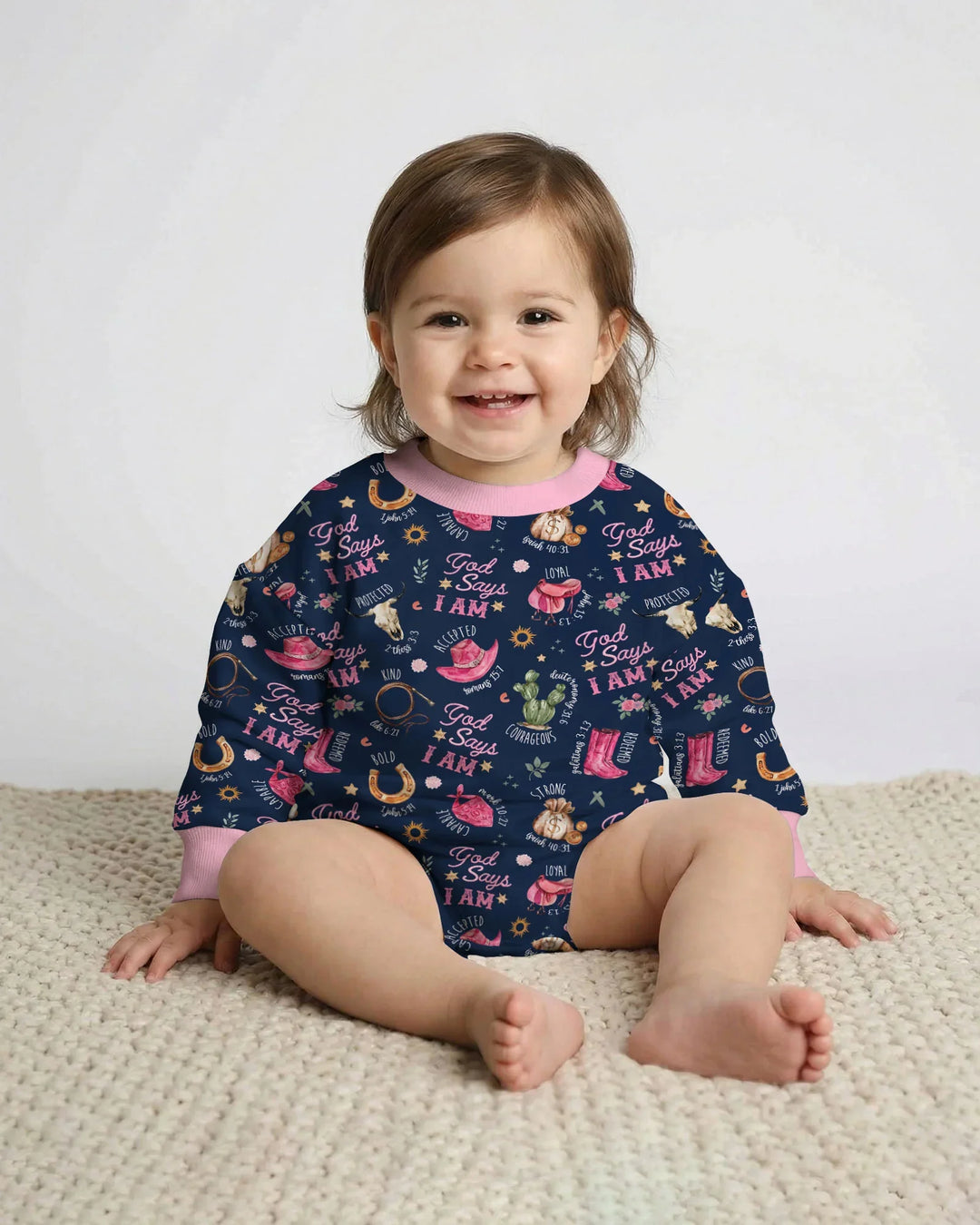 God Says I Am Western Faith Bamboo Bubble Romper