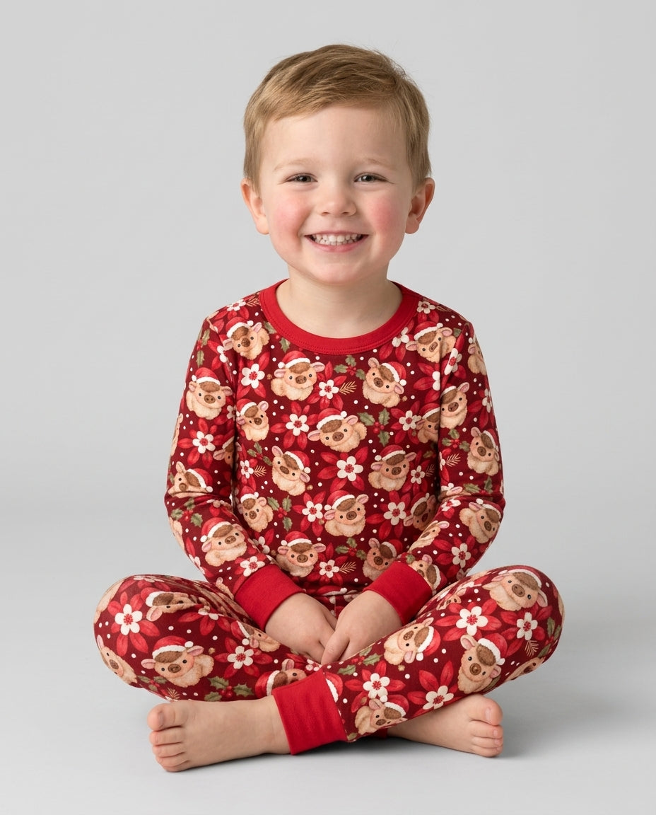 Christmas Highland Cows Bamboo Two Piece Long Sleeve Pajama Set