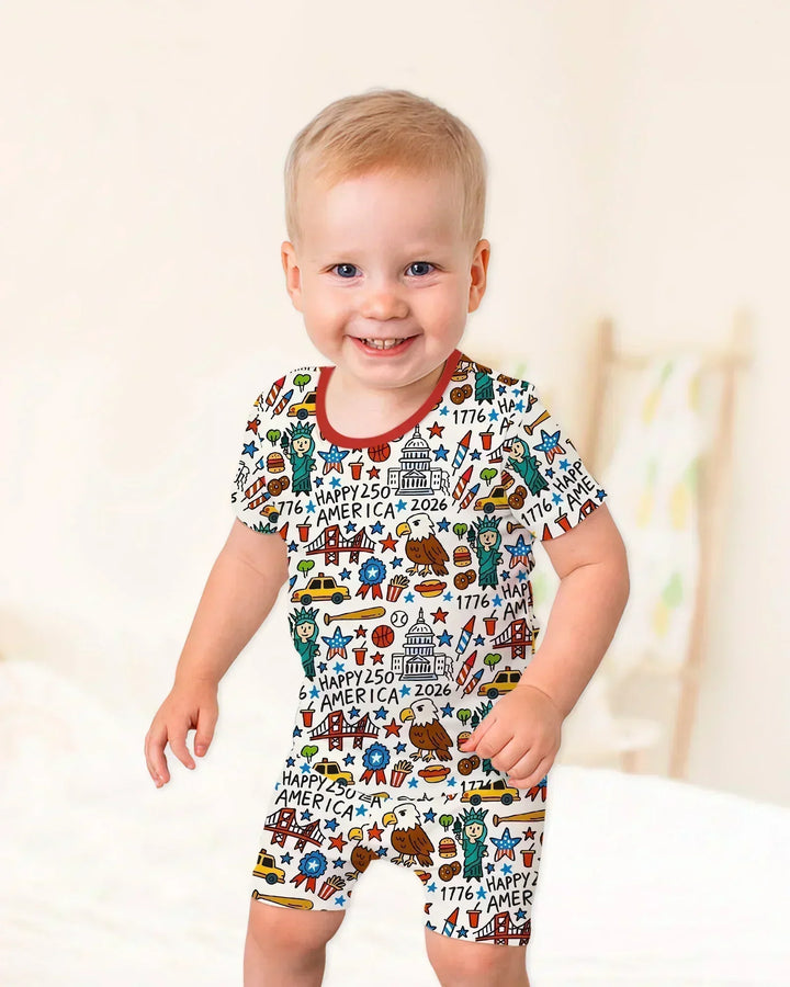 Template Zweiteiliges Pyjama-Set mit kurzen Ärmeln und Shorts