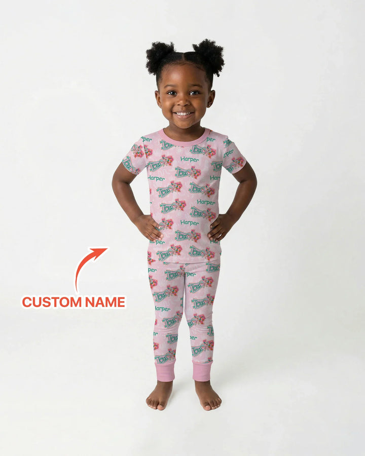 Custom Name Preppy Texas Charm Bamboo Two Piece Short Sleeve Pajama Set