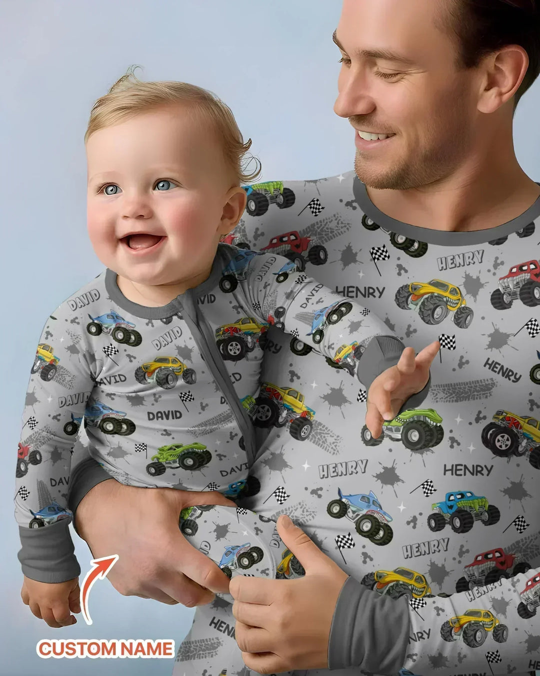 Monster Truck Dirt Jam Custom Name Daddy & Me Matching Bamboo Convertible Zippy