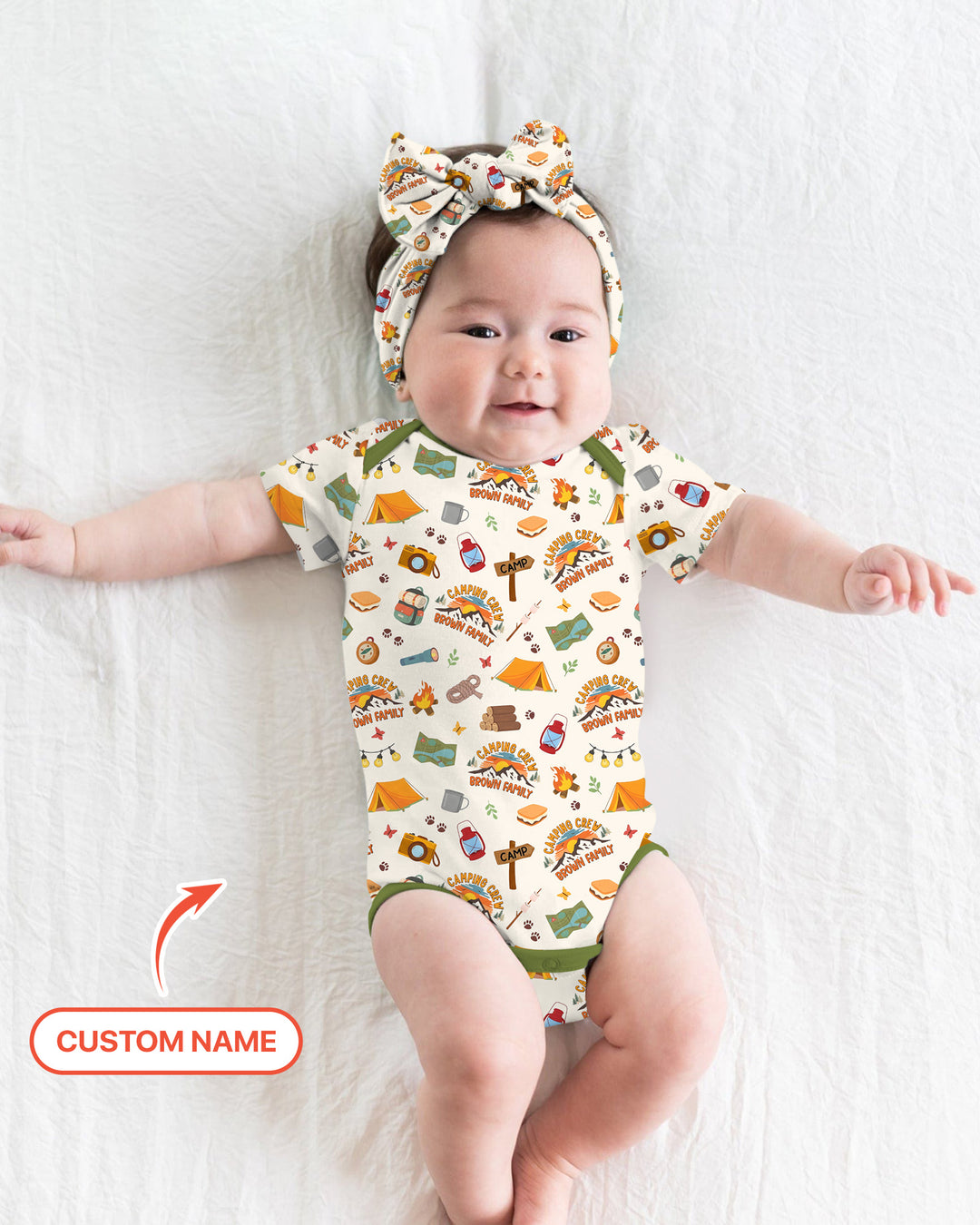 Custom Name Camping Crew Family Matching Bamboo Bodysuit