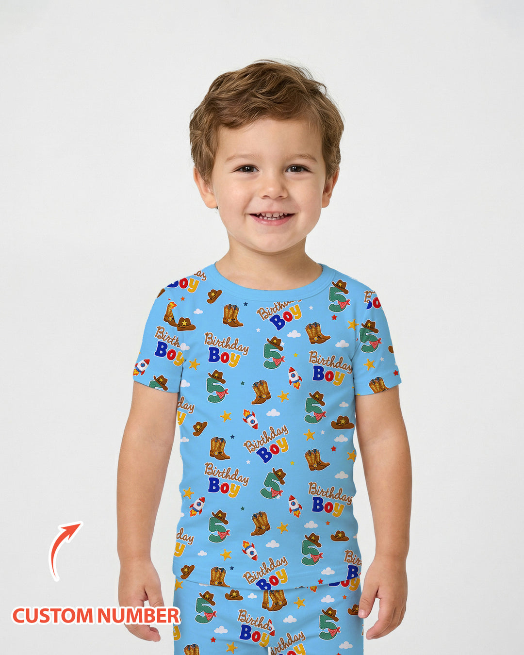 Custom Birthday Western Boy Bamboo Two Piece Short Sleeve Pajama Set
