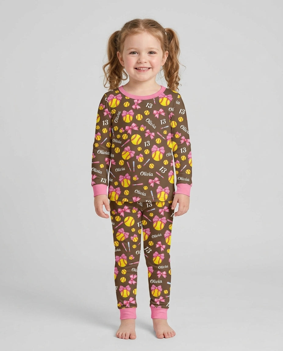 Little Softball Star Bamboo Two Piece Long Sleeve Pajama Set