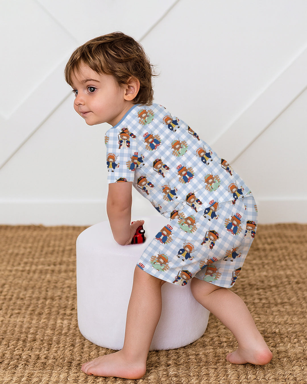Patriotic 4th of July Highland Cow Bamboo Two Piece Short Sleeve Shorts Pajama Set