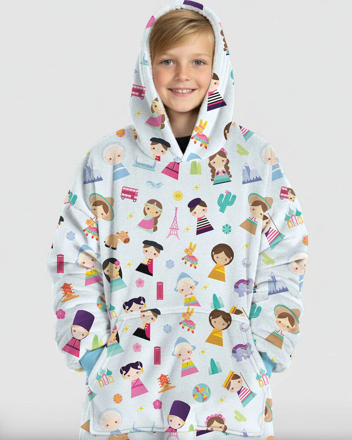 Tiny Friends Around the World Tragbarer Bambus-Deckenhoodie