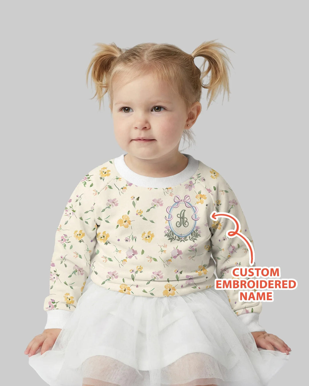 Custom Embroidered Name Floral Bamboo Crewneck Sweatshirt
