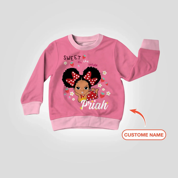 Personalisierbares Erdbeer-Mädchen Bambus Rundhals-Sweatshirt