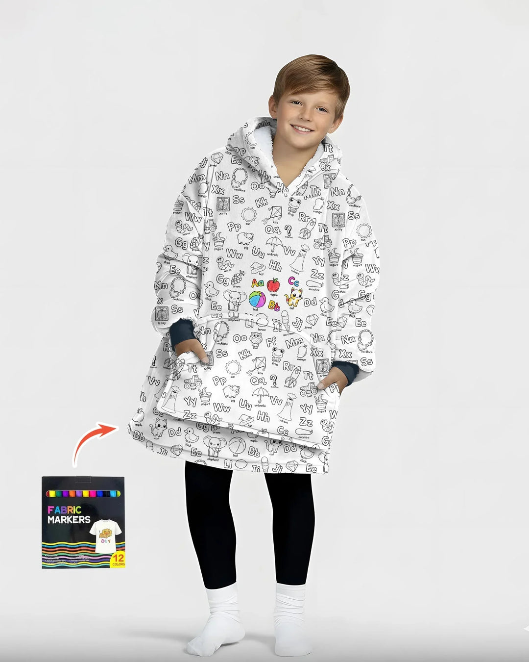 All Colorable Alphabet Wearable Bamboo Blanket Hoodie
