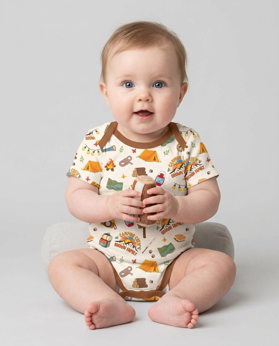 Custom Name Camping Crew Family Matching Bamboo Bodysuit