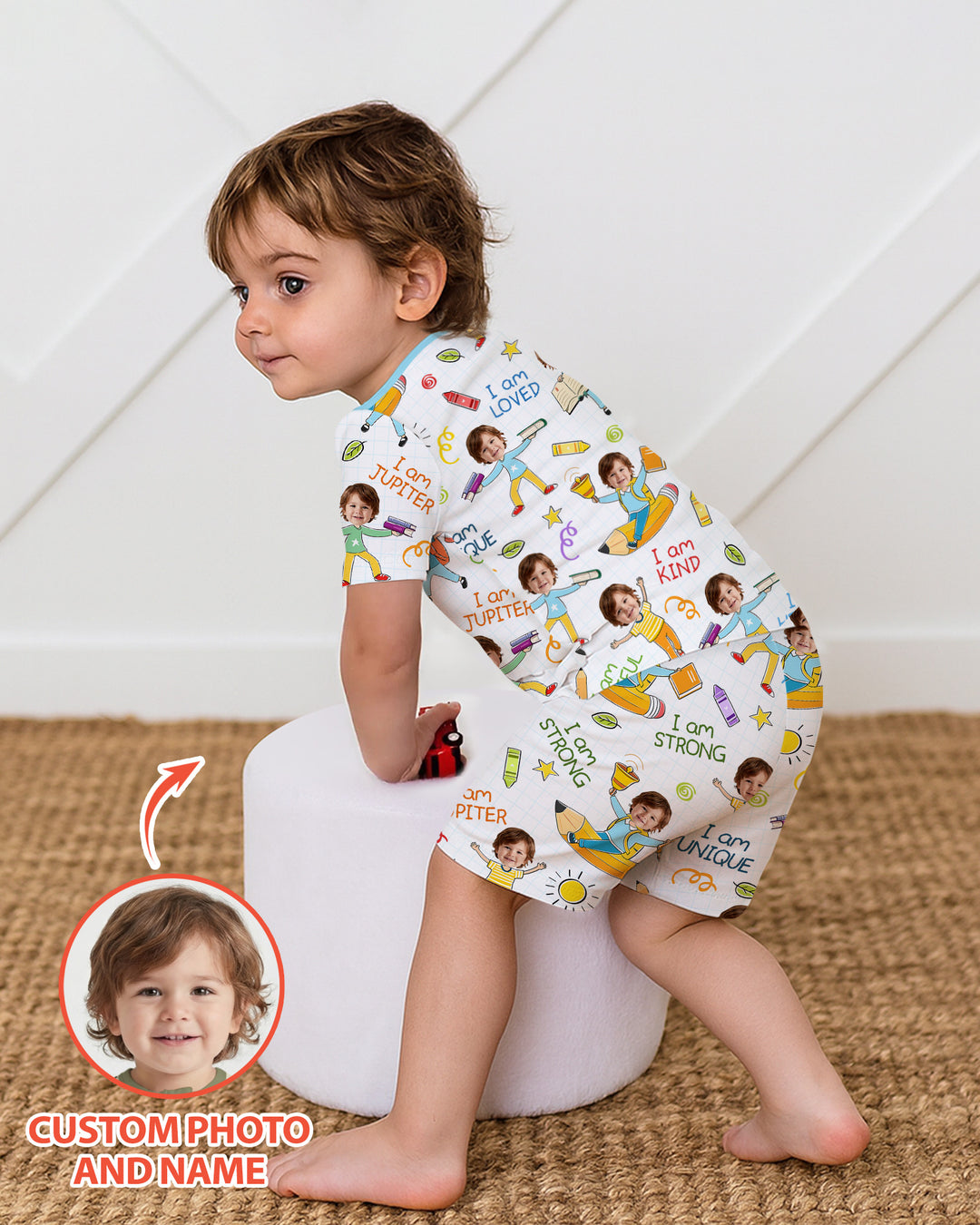 Custom Photo Kid Affirmations I Am Kind Bamboo Two Piece Short Sleeve Shorts Pajama Set