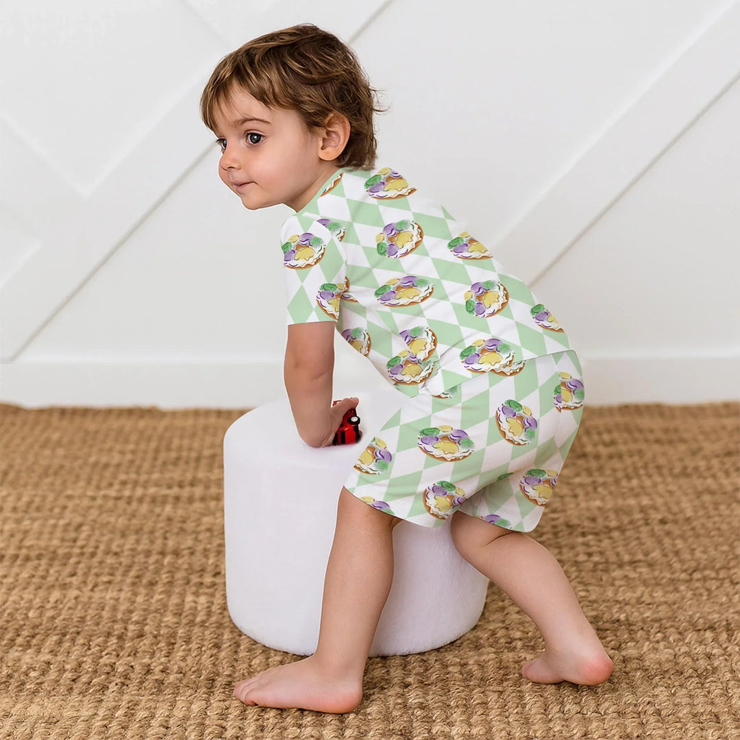 Mardi Gras Donut Bamboo Two Piece Short Sleeve Shorts Pajama Set