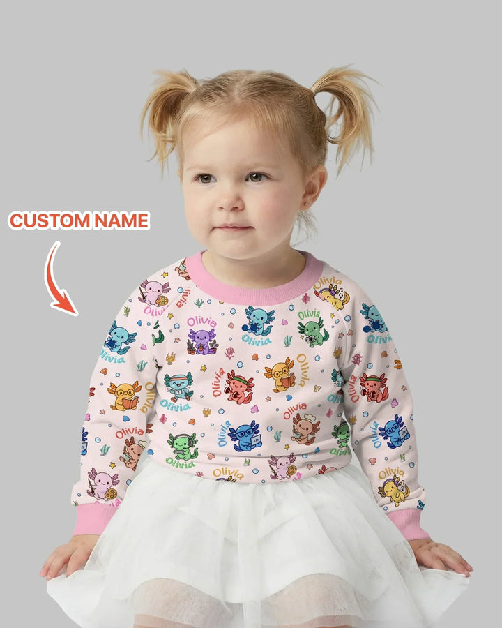 Benutzerdefinierter Name Süßer Hobby Axolotl Bambus Rundhals-Sweatshirt