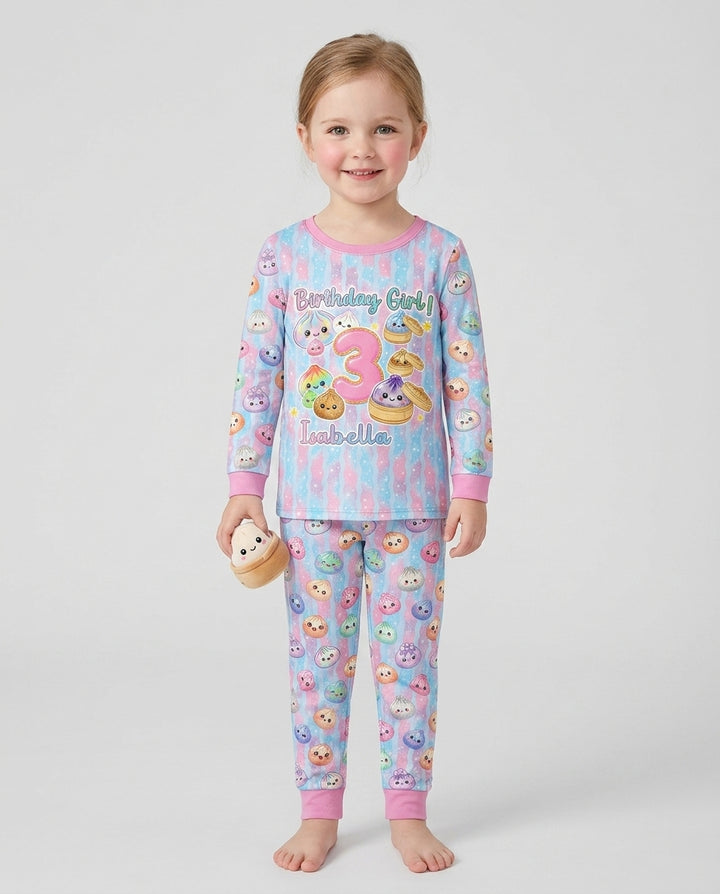 Squishy Birthday Custom Name & Age Bamboo Two Piece Long Sleeve Pajama Set
