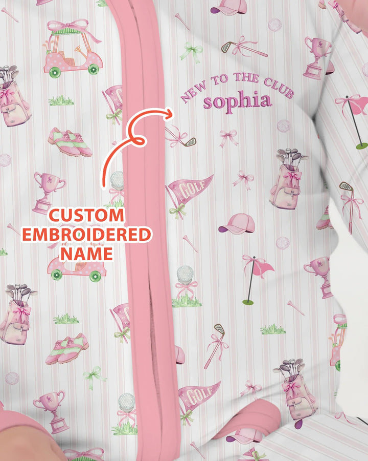 Custom Embroidered Golf Baby Girl Bamboo Convertible Zippy
