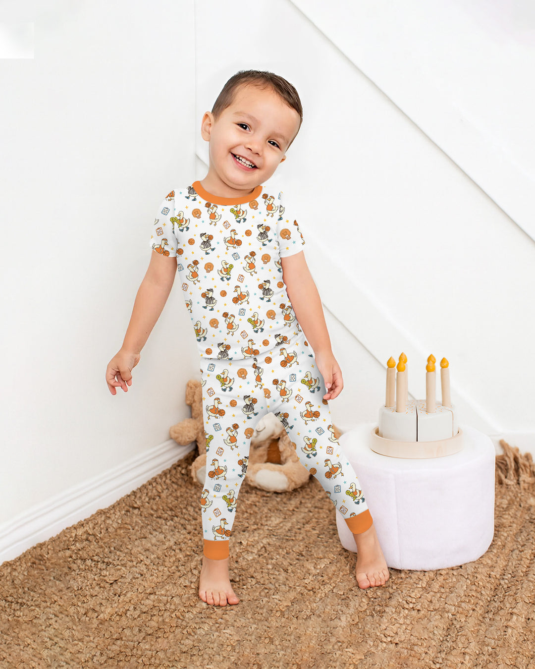 Silly Goose Playing Basketball Bamboo Two Piece Short Sleeve Pajama Set
