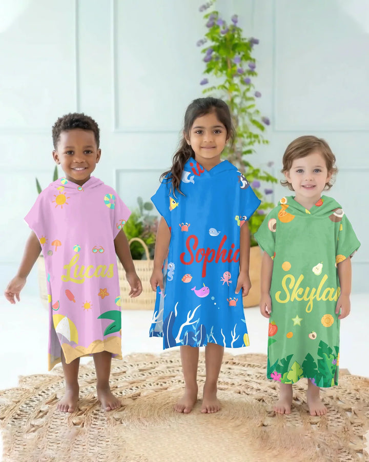 Personalised Fruits Palm Tree Marine Animals Bamboo Swim Poncho