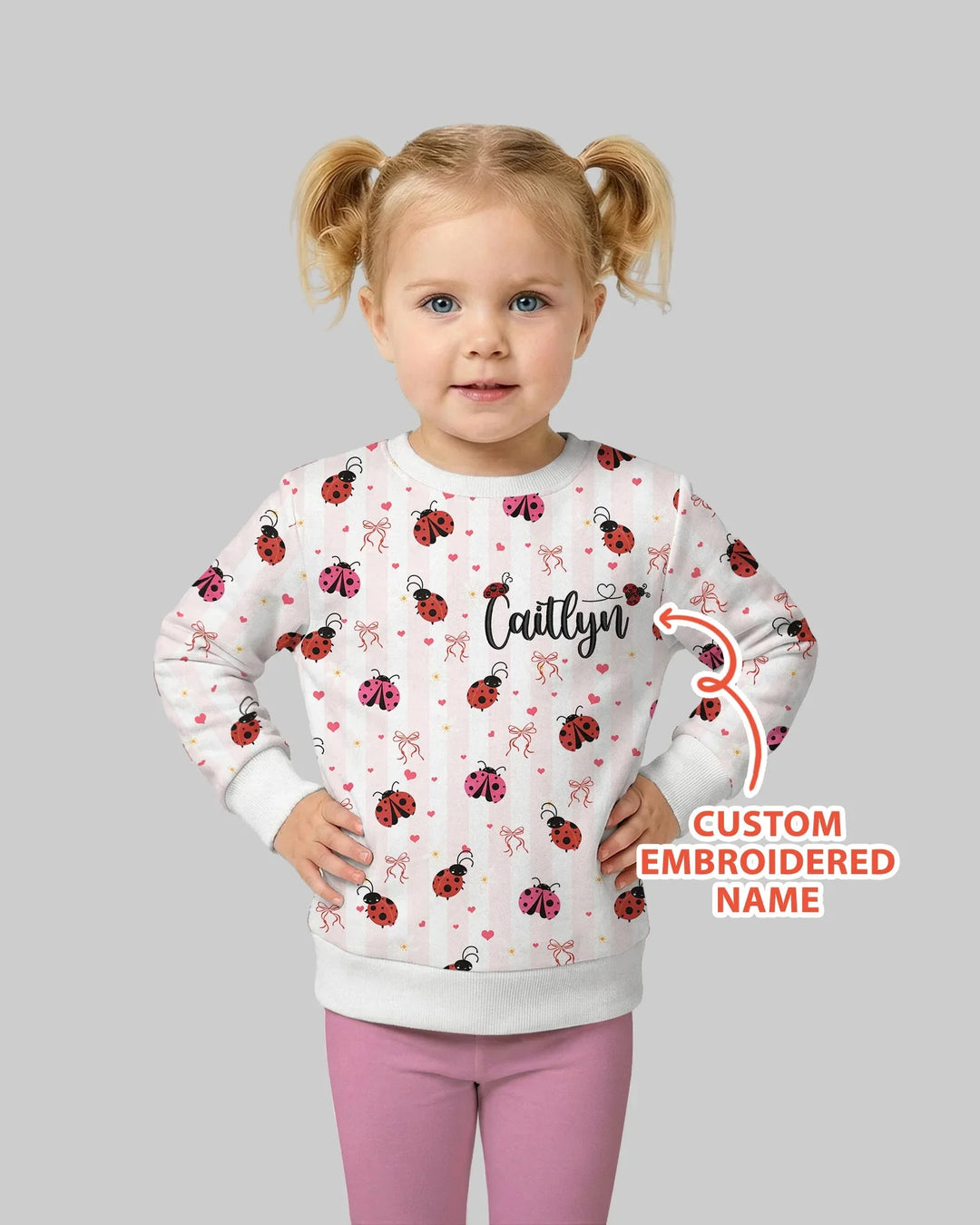 Custom Embroidered Name Ladybug Bamboo Crewneck Sweatshirt