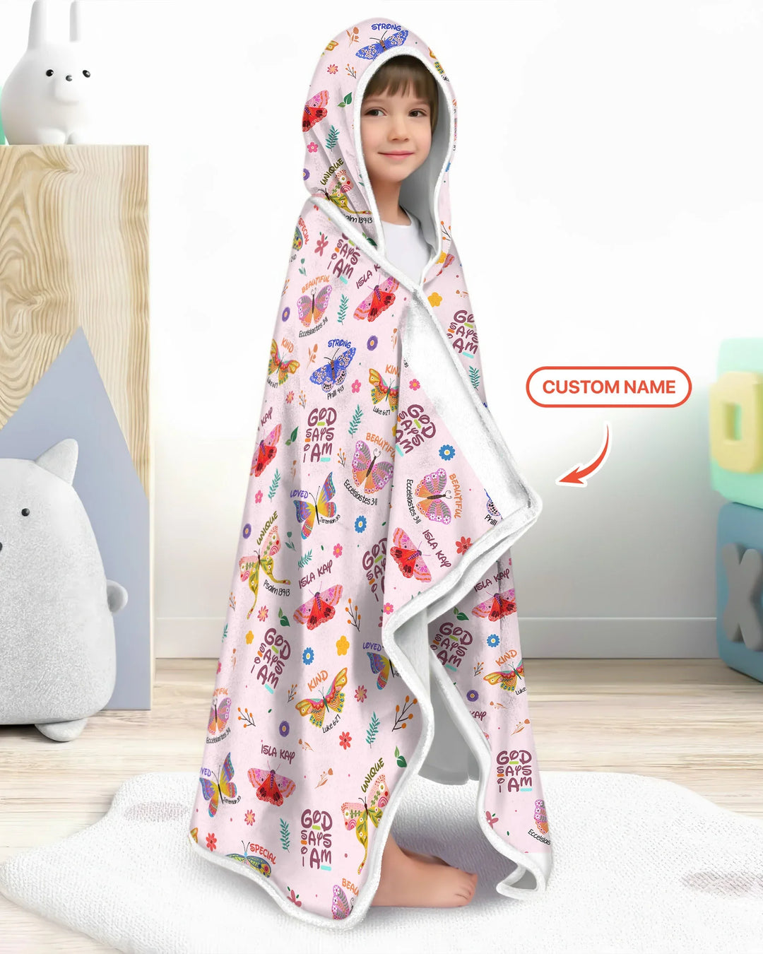 Custom Name God says I am Butterfly Bamboo Wearable Hooded Blanket