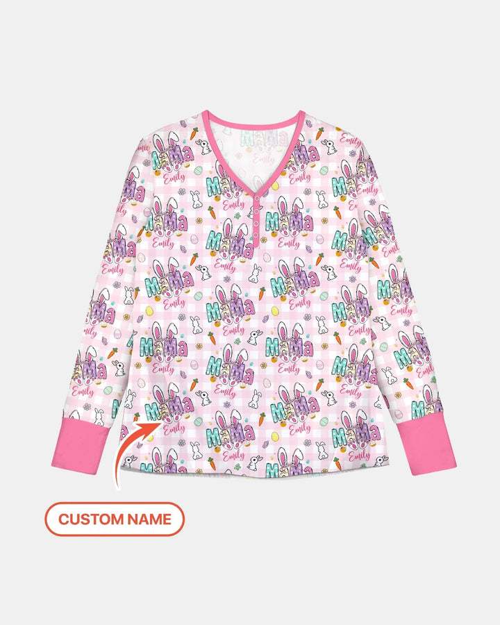 Personalisierter Name Oster-Familien-Look Bambus Damen Schlafanzug Set