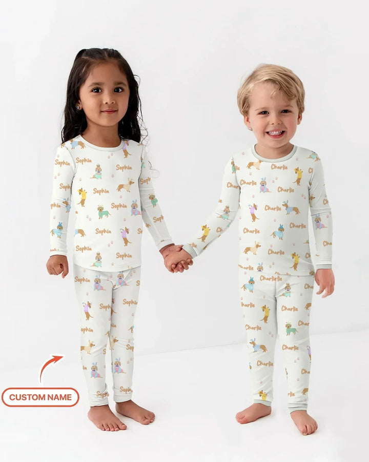 Custom Name Easter Dachshund Bamboo Men's Pajama Set