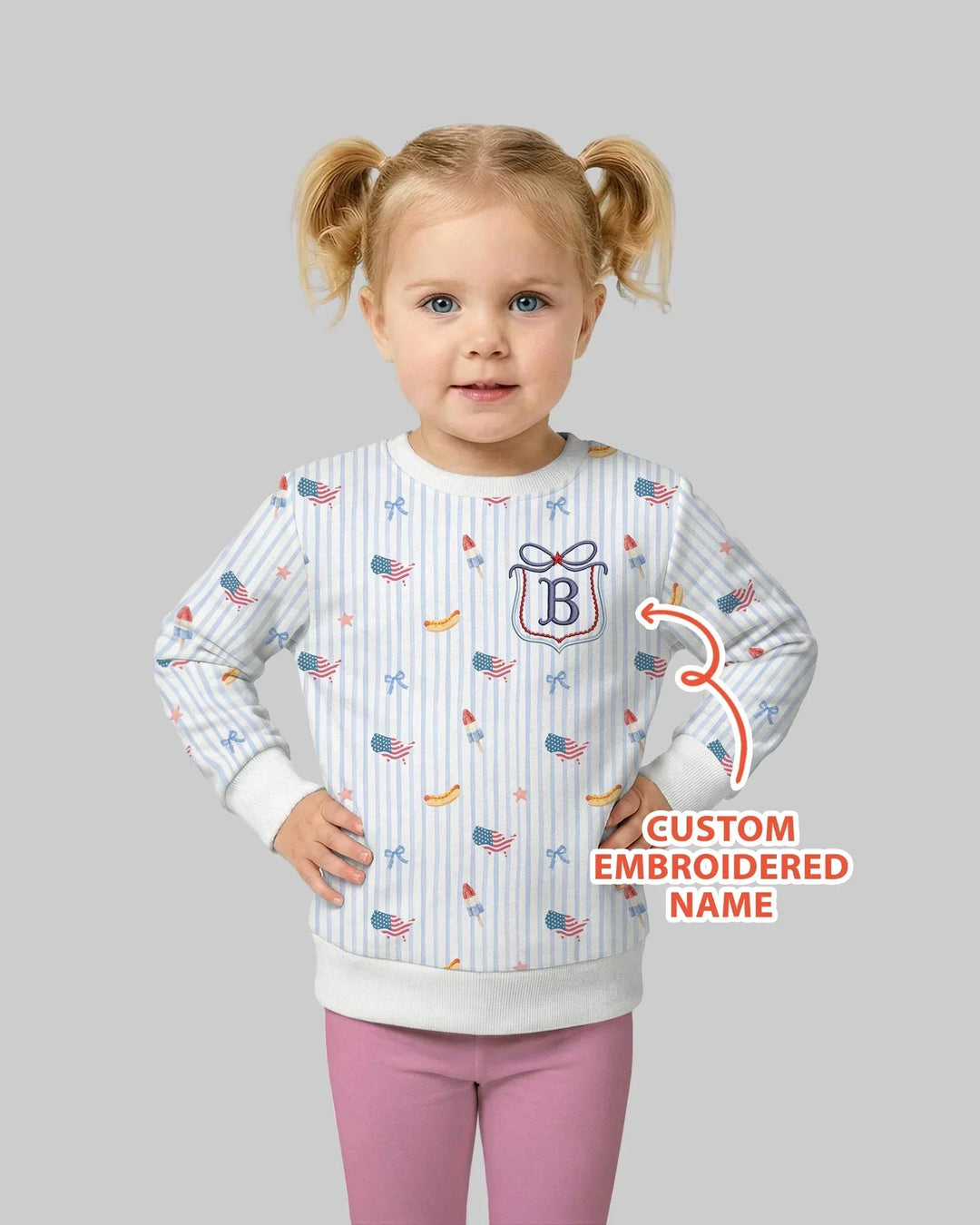 Personalisiertes, besticktes Bambus-Rundhals-Sweatshirt zum 4. Juli