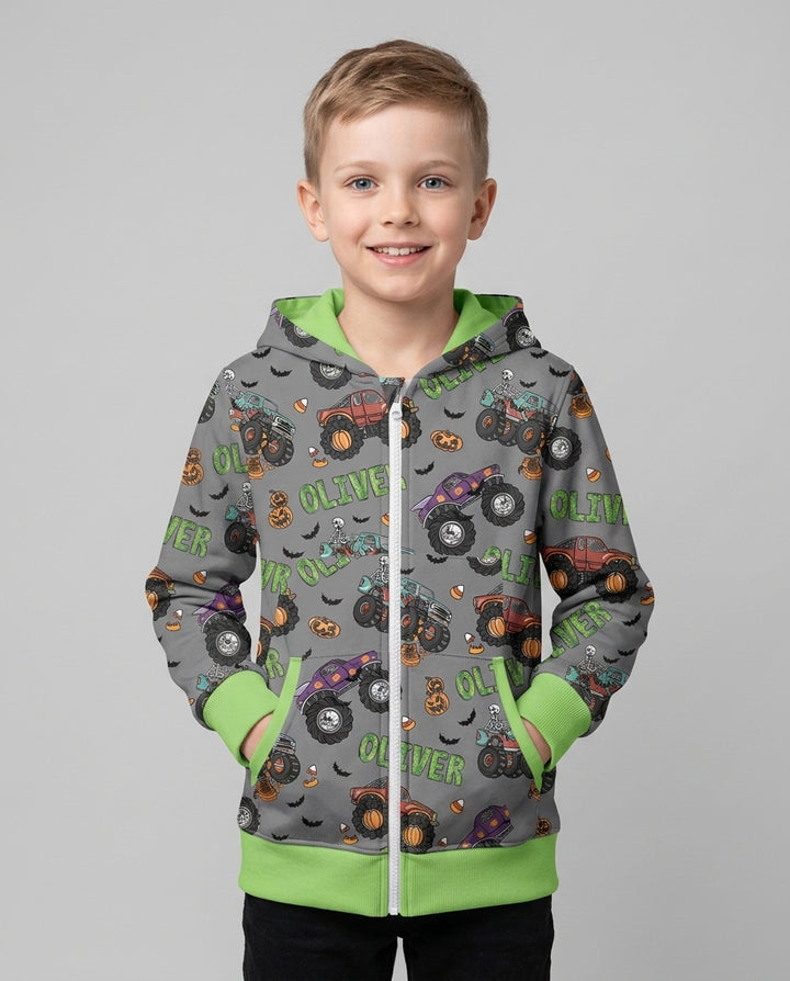 Custom Name Haunted Monster Trucks Bamboo Zip Hoodie