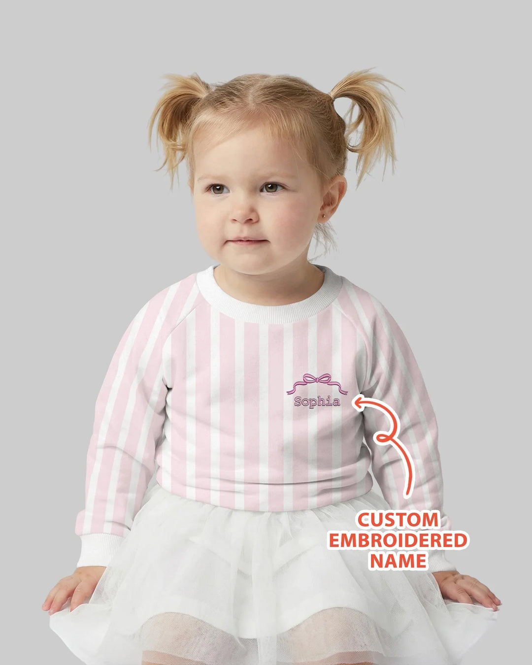 Personalized Embroidered Pink Stripes Baby Bamboo Crewneck Sweatshirt