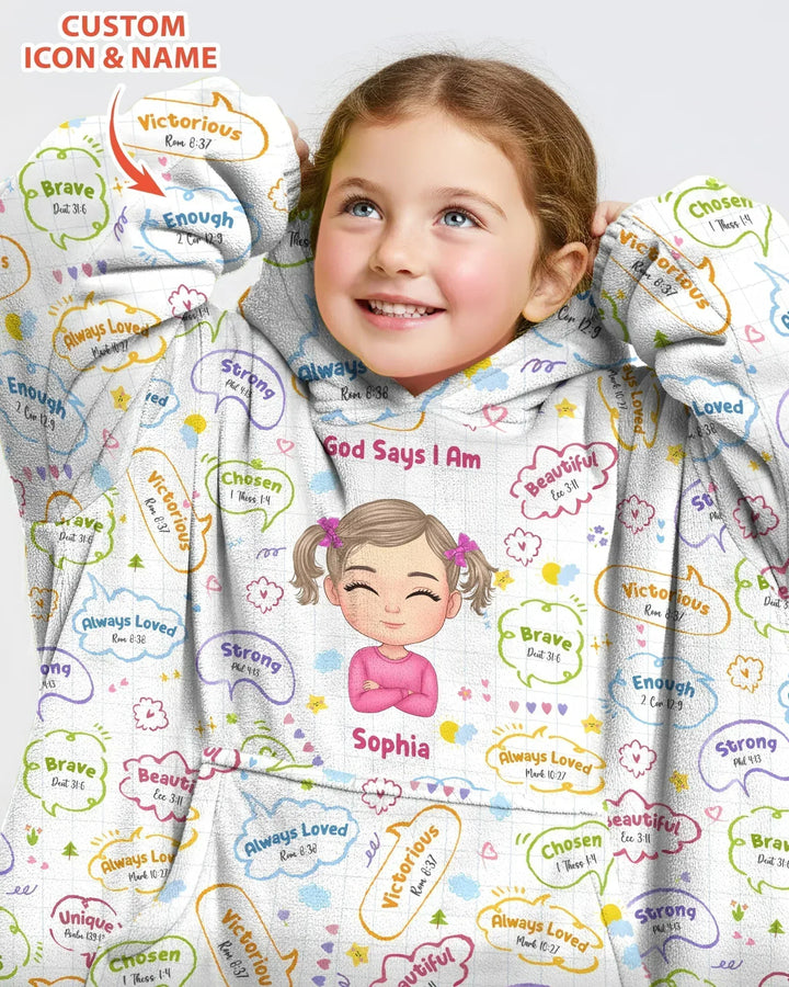 Personalisierter Gott sagt, ich bin – Baby Mädchen Bambusdecke Hoodie